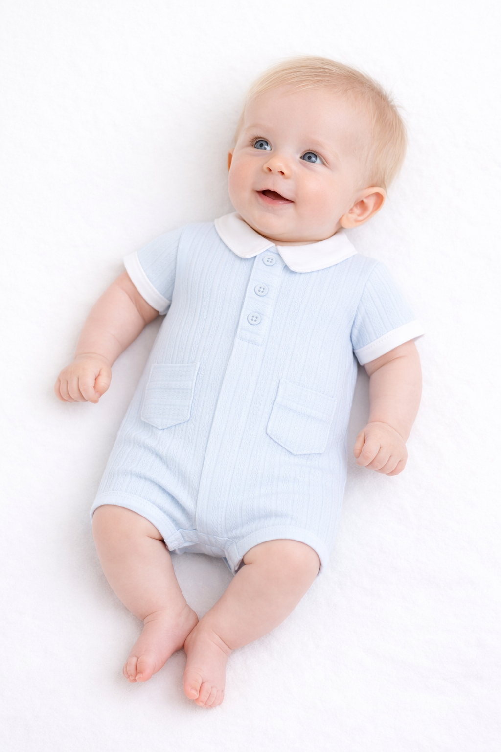 Pastels & Co Blue Knit Ribbed Romper Hudson