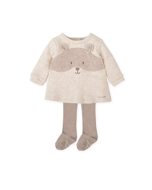Tutto Piccolo Girls Beige Dress & Tights Set 1282