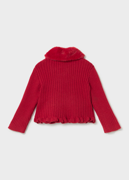 Mayoral Baby Girls Red Faux Fur Collar Cardigan 2386