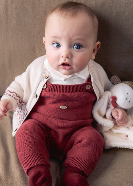 PRE ORDER Mayoral Baby Boy Plum Knit Dungaree 3 Piece Set 2609