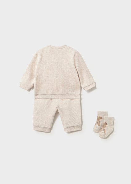 PRE ORDER Mayoral Baby Boy Sand Corduroy Tracksuit with Socks 2669
