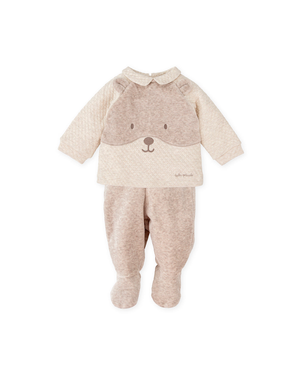 Tutto Piccolo Unisex Baby Beige Velour Two Piece Set 1776