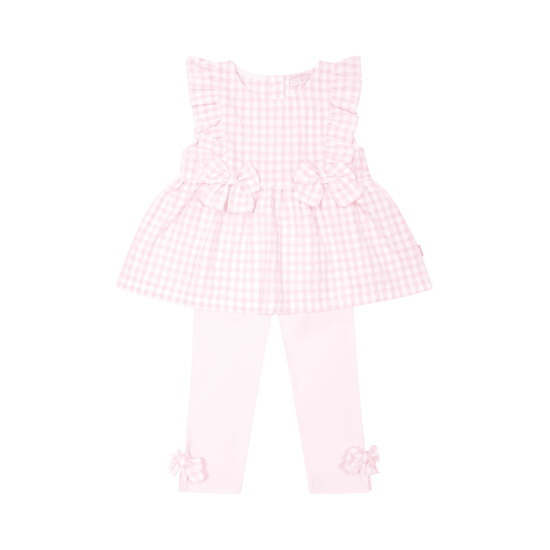 Pastels & Co Girls Pink Gingham Legging Set Ruby
