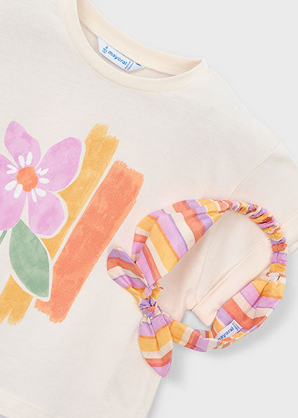 Mayoral Girls Cream & Lilac Short Set & Headband 3010 607