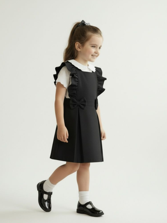 Love & Learn Girls Black School Ruffle Pinafore