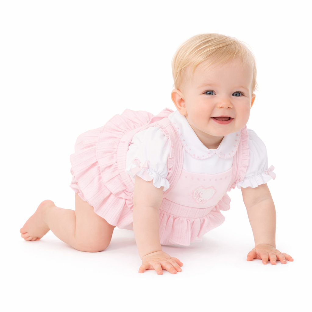 Pastels & Co Girls Pink Ruffle Romper Set Helena