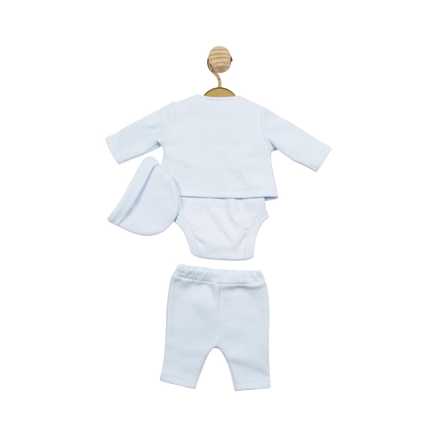 Mintini Tiny Baby Boys Blue Waffle 3 Piece Set and Hat 5153 image 1