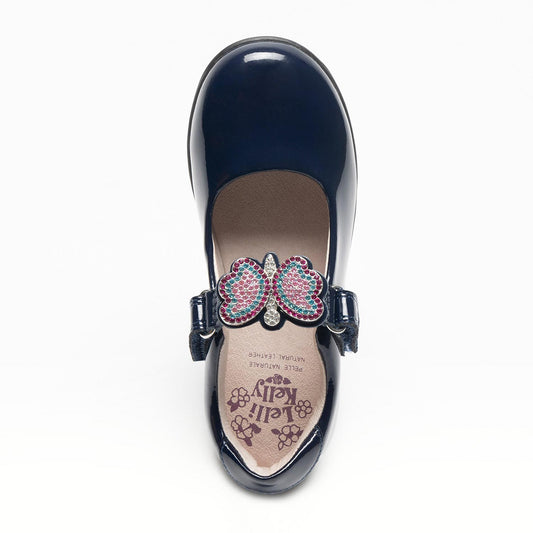 Lelli Kelly Navy Patent Butterfly School Shoes Luna image 1