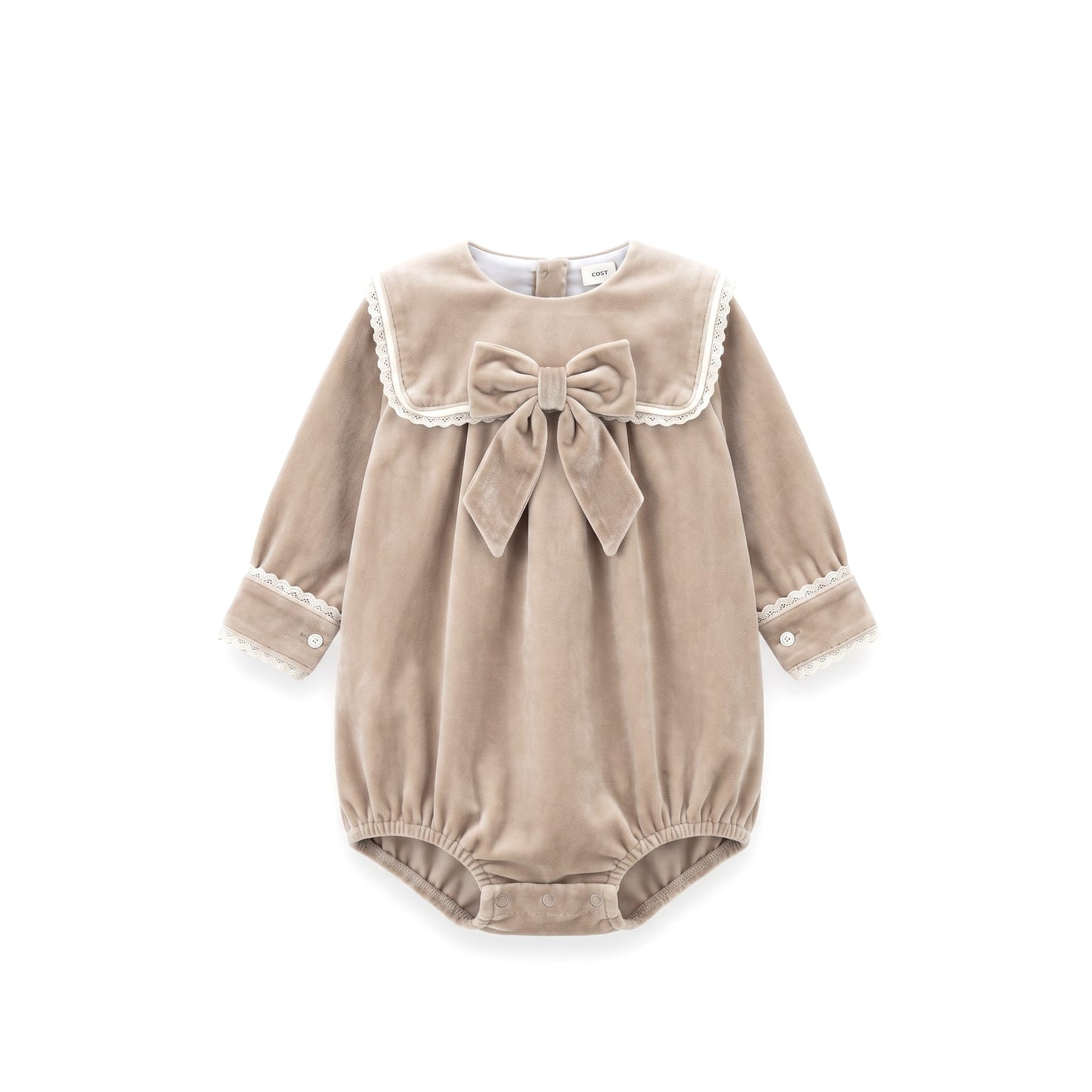 PRE ORDER Be Chic Girls Beige Velvet Bow Romper 814R