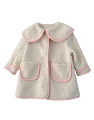 PRE ORDER Be Chic Girls Ivory Boucle Coat With Pink Bow 819C