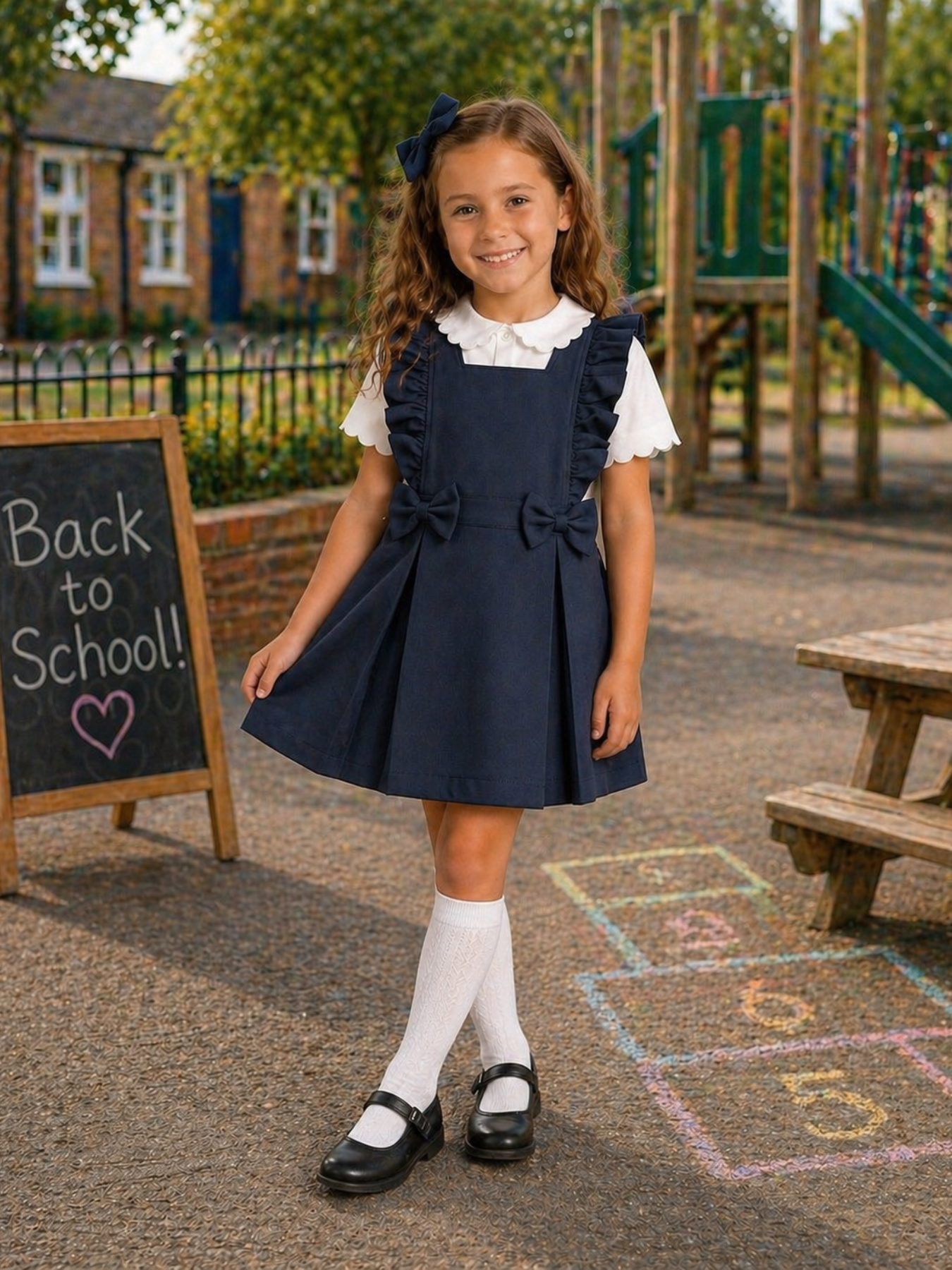 Love & Learn Girls Navy School Ruffle Pinafore