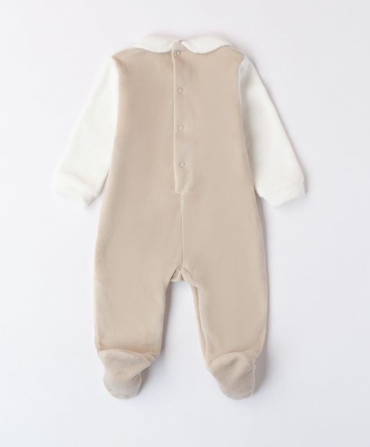 iDo Baby Unisex Beige Velour Bear Babygrow A221 image 1