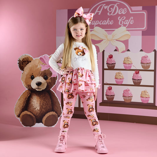 ADee Girls Bear Print Bow Legging Set Madison