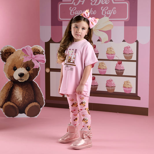 ADee Girls Pink Short Sleeve Legging Set MIMI