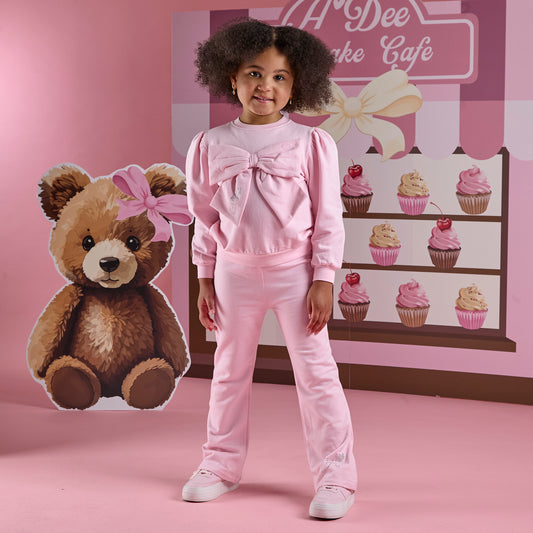 ADee Girls Pink Bow Flared Tracksuit Luna
