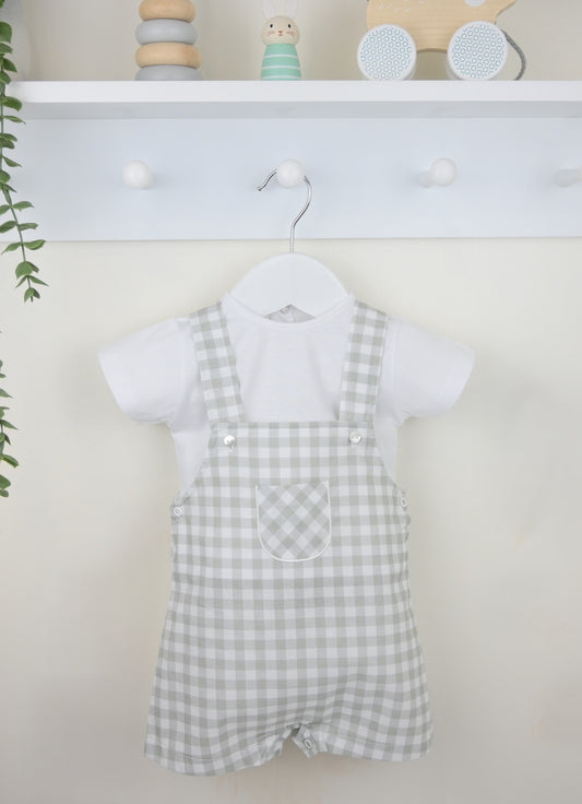 PRE ORDER PEX Baby Boy Sage Checked Dungaree Set Flynn