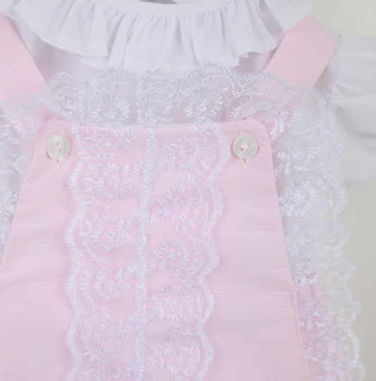 PEX Baby Girl Pink Lace Romper Set Emily