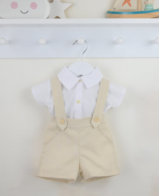 PRE ORDER PEX Baby Boy Beige Dungaree Set Baxter