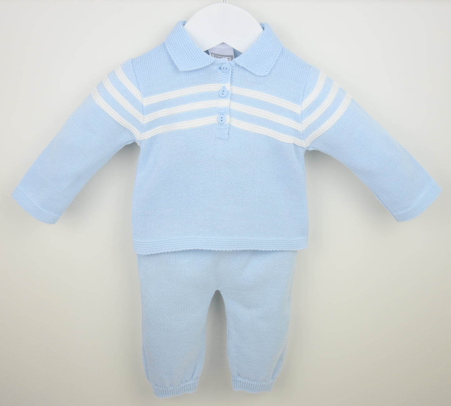 PRE ORDER PEX Baby Boy Blue Knitted Stripe Trouser Set Mateo