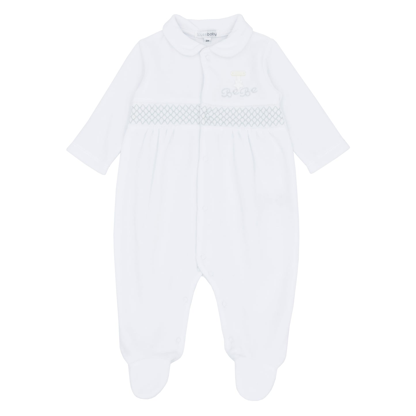 Blues Baby Unisex White Velour Smock Babygrow BB2076