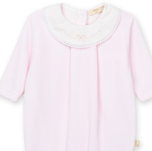 Baby Gi Girl Pink Velour Bow Babygrow BG502