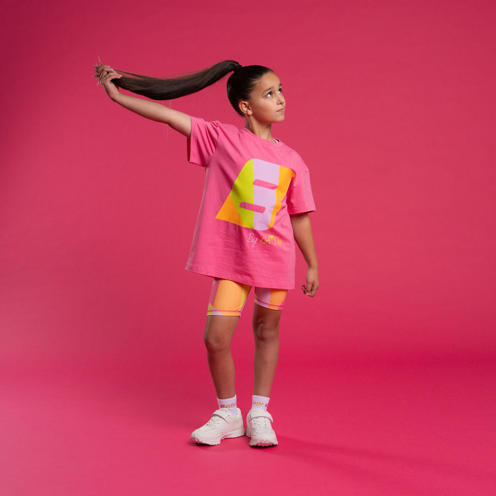 Bonini Girls Hot Pink Oversized Logo T-Shirt Dynamic