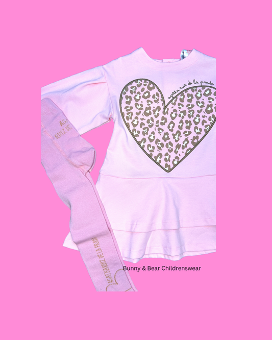 Agatha Ruiz De La Prada Pink Leopard Heart Dress & Tights 8241