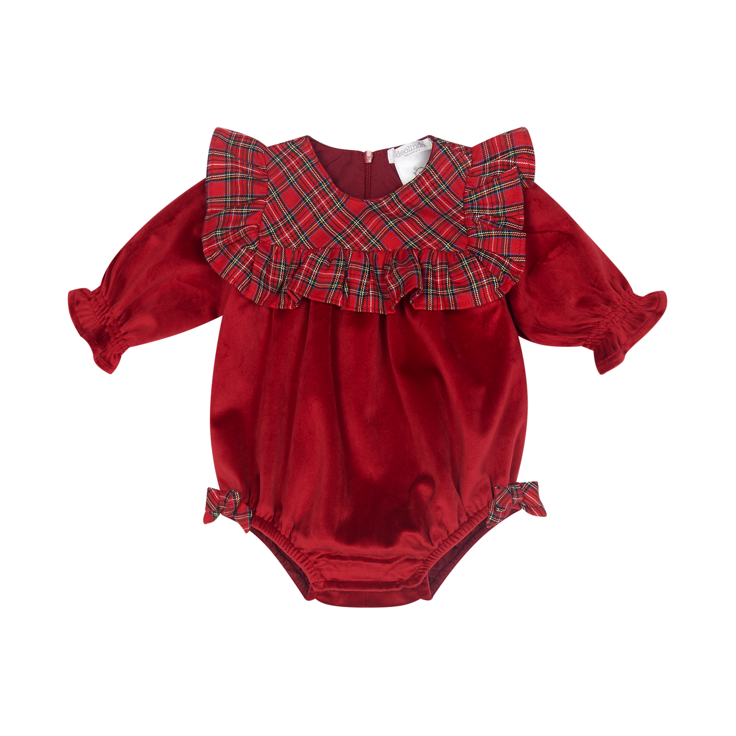 PRE ORDER Deolinda Baby Girl Red Velour Tartan Romper 6508