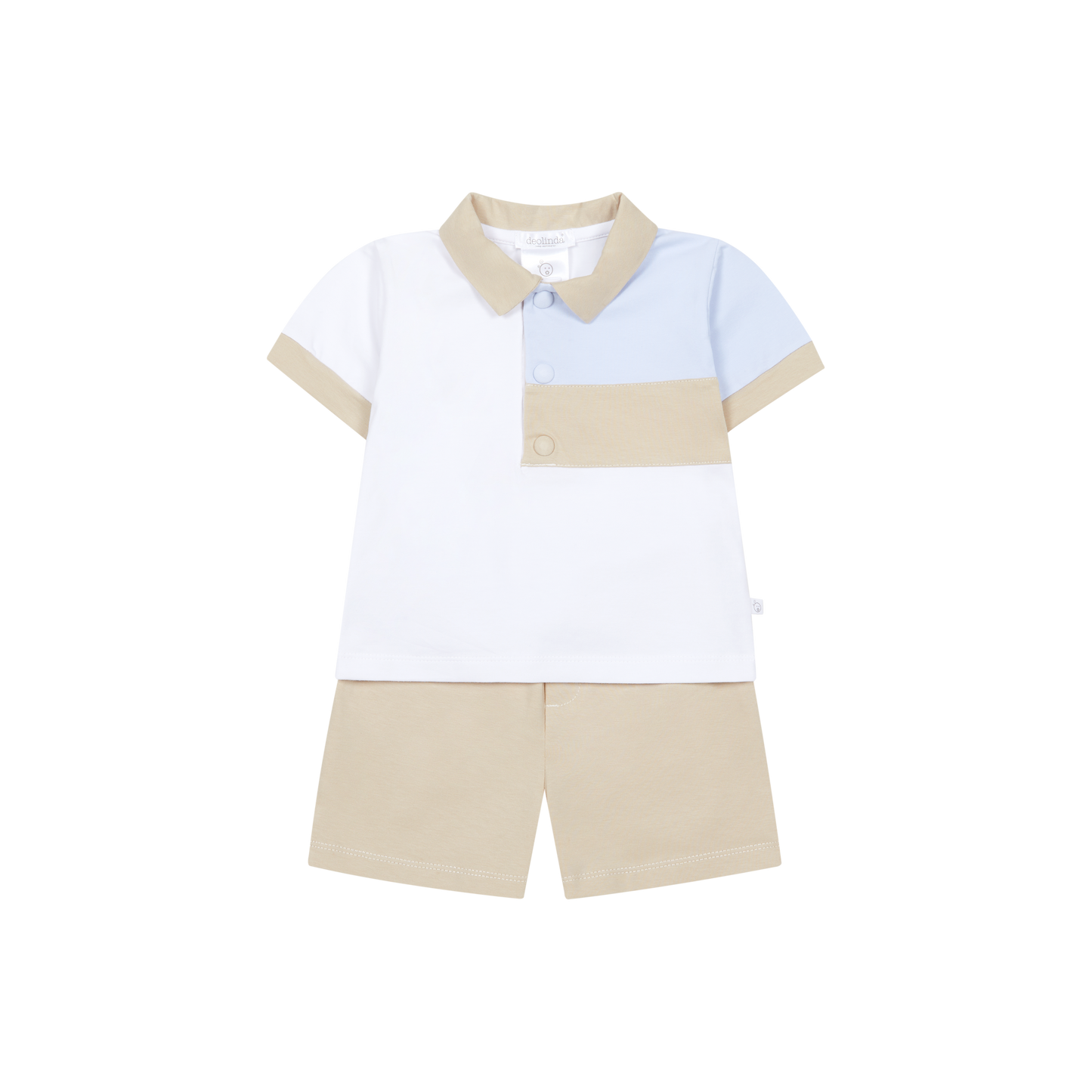 PRE ORDER Deolinda Boys Beige & Sky Blue Polo Short Set 6732