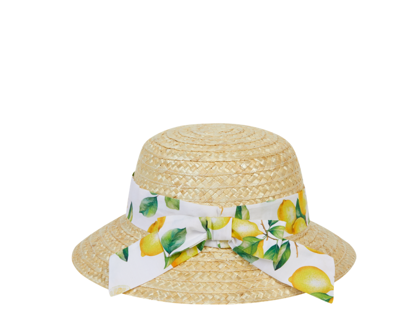 Deolinda Girls Straw Sorrento Lemon Print Hat