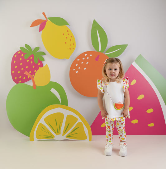 PRE ORDER Little A White Fruit Printed Legging Set Palmer