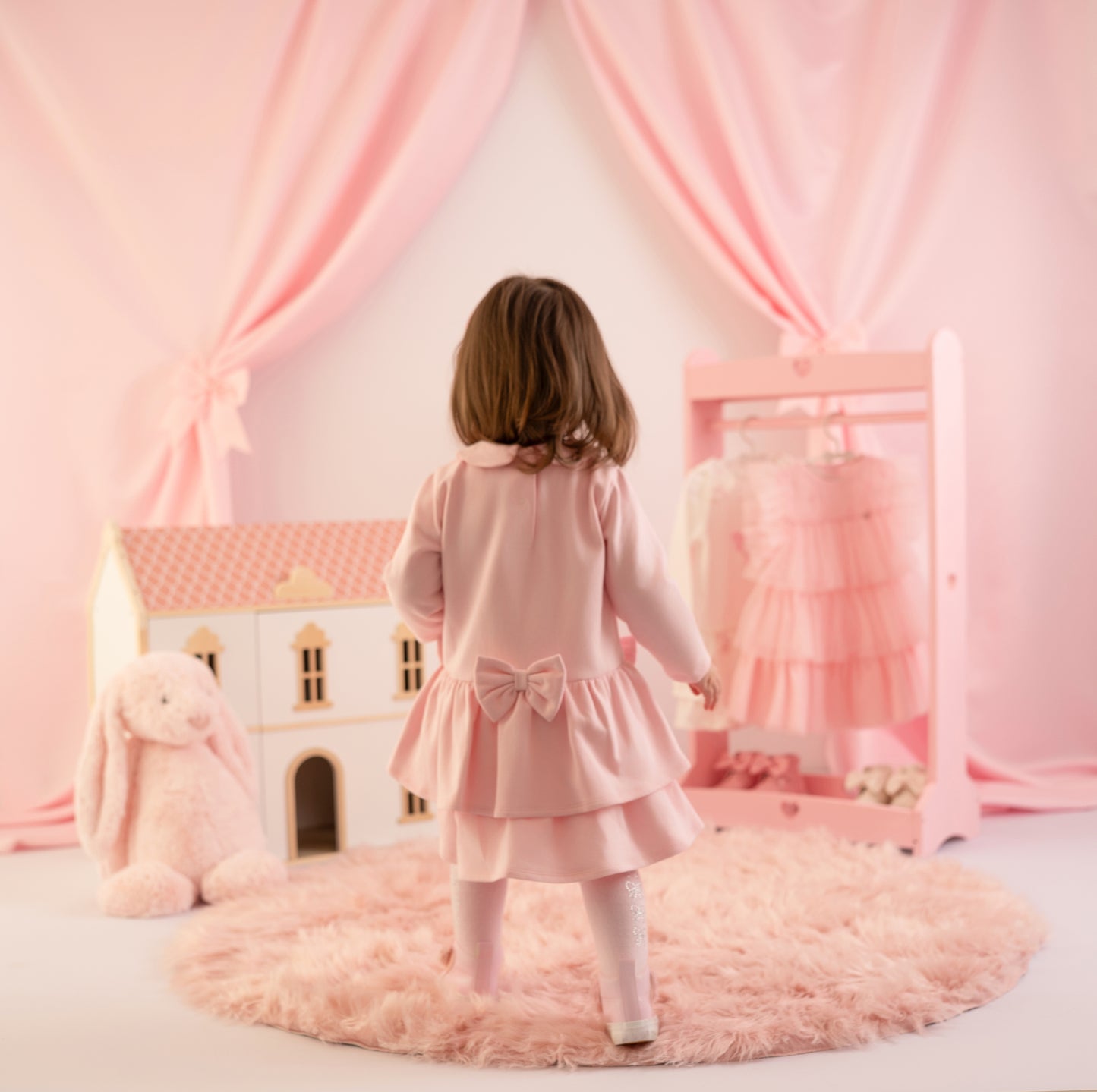 Little A Girls Pink Frill Bow Dress Juniper