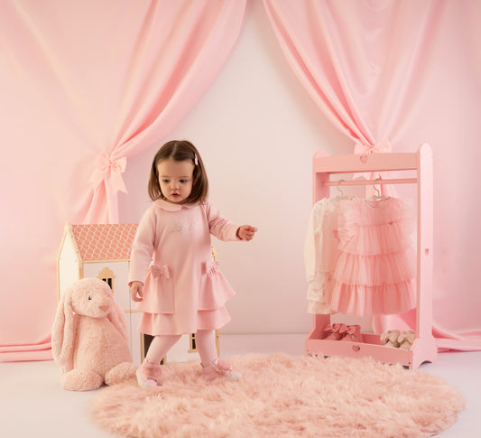 Little A Girls Pink Frill Bow Dress Juniper