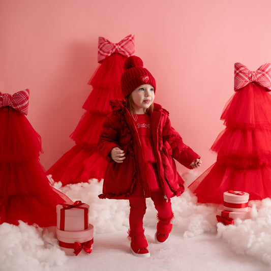 Little A Red Heart Frill Hooded Jacket Kaia