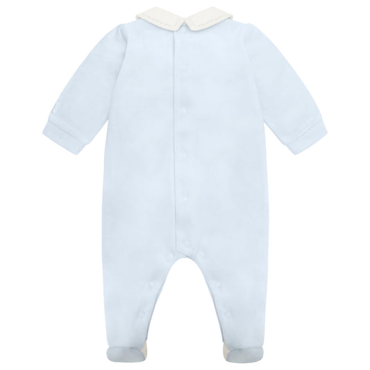Emile Et Rose Baby Boys Blue Pleated Velour Babygrow Kasper
