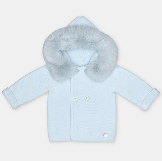 Martin Aranda Baby Blue Knit Fur Hooded Coat 10331