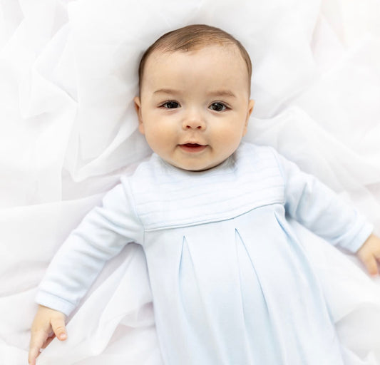 Blues Baby Boys Pale Blue Pleated Babygrow BB1881