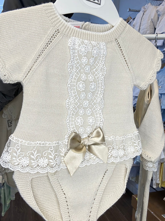 PEX Baby Girl Natural Knitted Lace Pants Set Lara