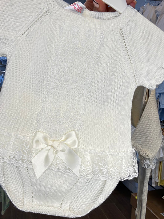 PEX Baby Girl Ivory Knitted Lace Pants Suit Lara