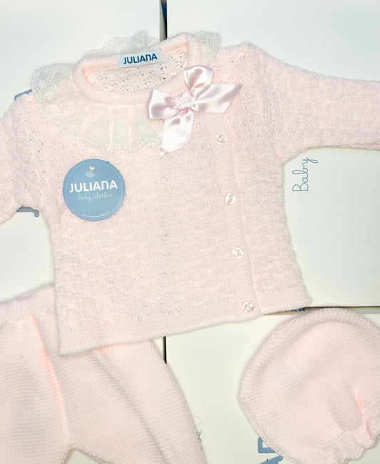 Juliana Baby Girl Pink Knitted Lace 3 Piece Set 26551