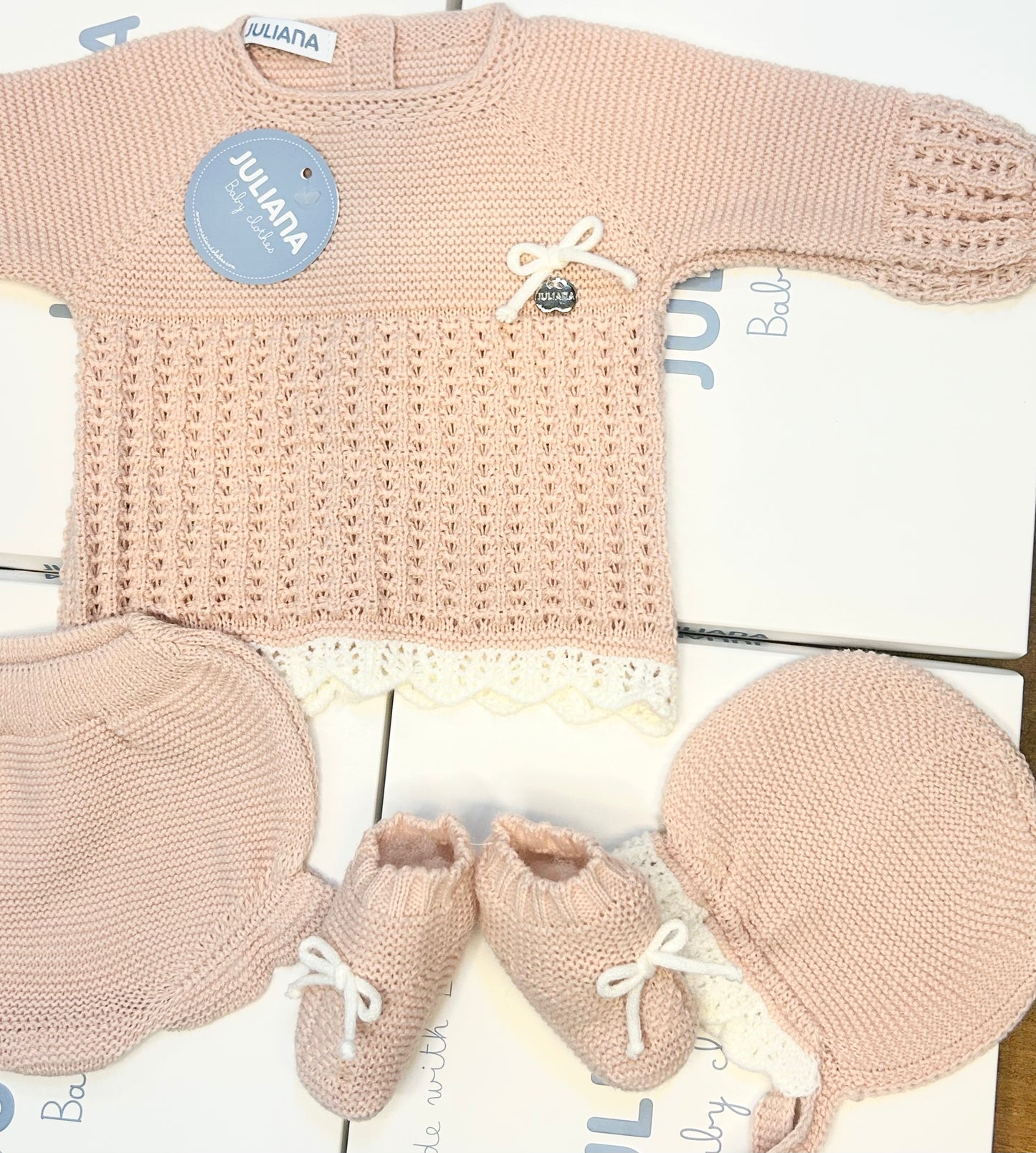 Juliana Baby Girl Pink Knitted Pant Set With Booties 26579
