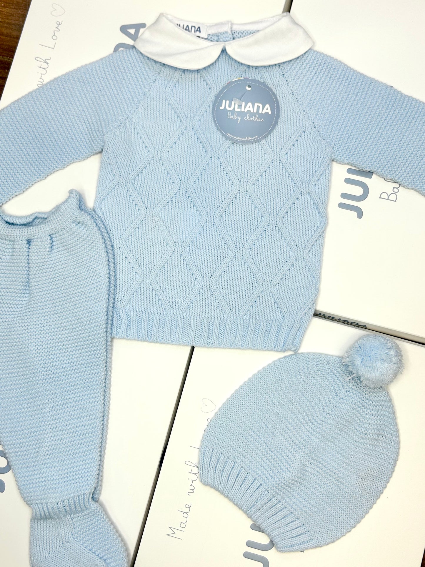 Juliana Baby Boy Blue Knitted 3 Piece Set 26552