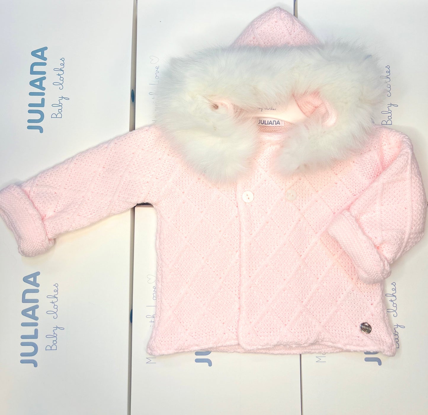 Juliana Baby Girl Pink Knitted Hooded Coat 26726
