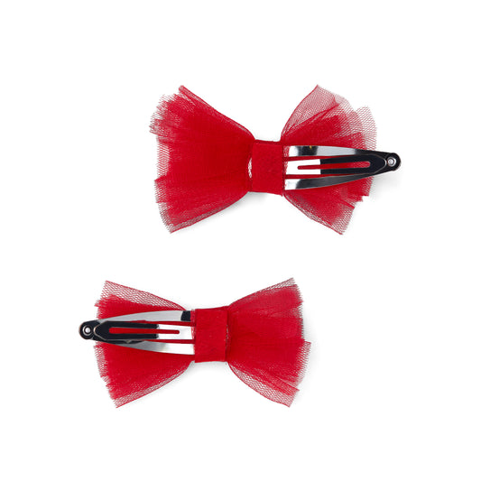 Little A Red Tulle Bow Hair Clips Kaylee