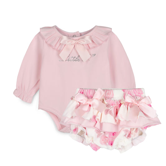 Little A Girls Pink Rose Print Pant Set Deena