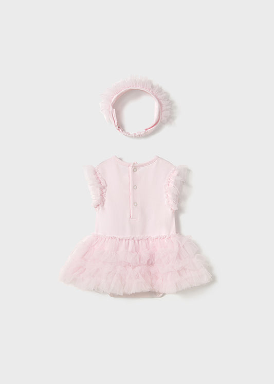 Mayoral Baby Girl Pink Tutu Romper & Headband 1756