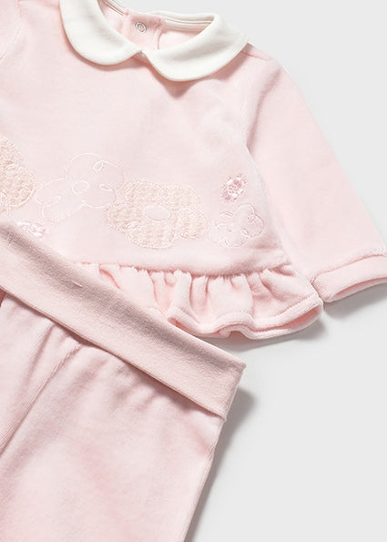 Mayoral Baby Girl Pink Velour Frilly Two Piece Set 2554