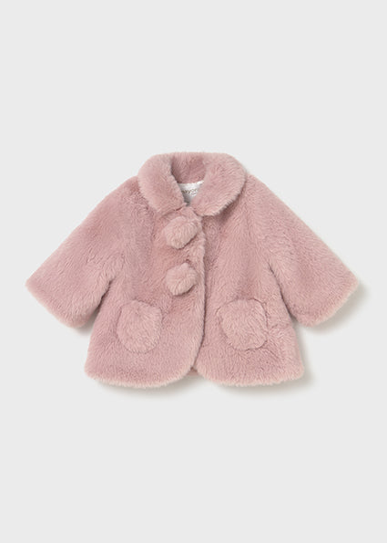 Mayoral Baby Girl Pink Fur Pom Coat 2402