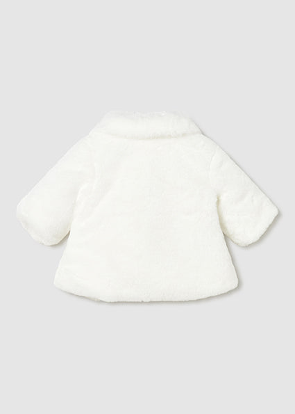 Mayoral Baby Girl White Fur Pom Coat 2402