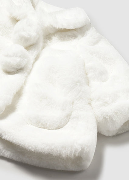 Mayoral Baby Girl White Fur Pom Coat 2402